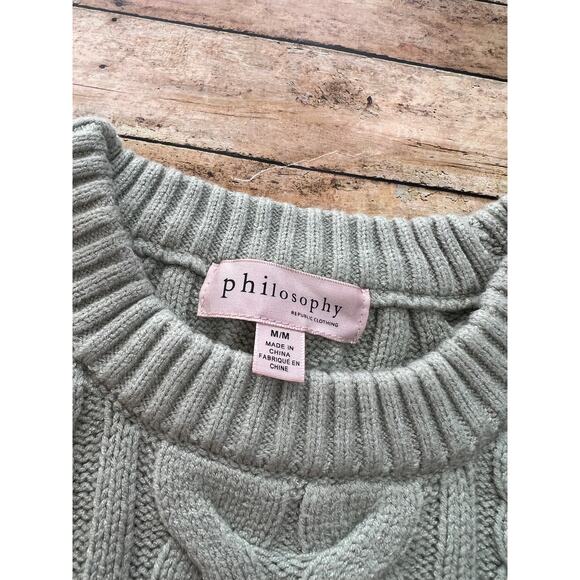 Philosophy Cable Knit Fisherman Preppy Cozy Soft Boho Crewneck Sweater M - Picture 3 of 9